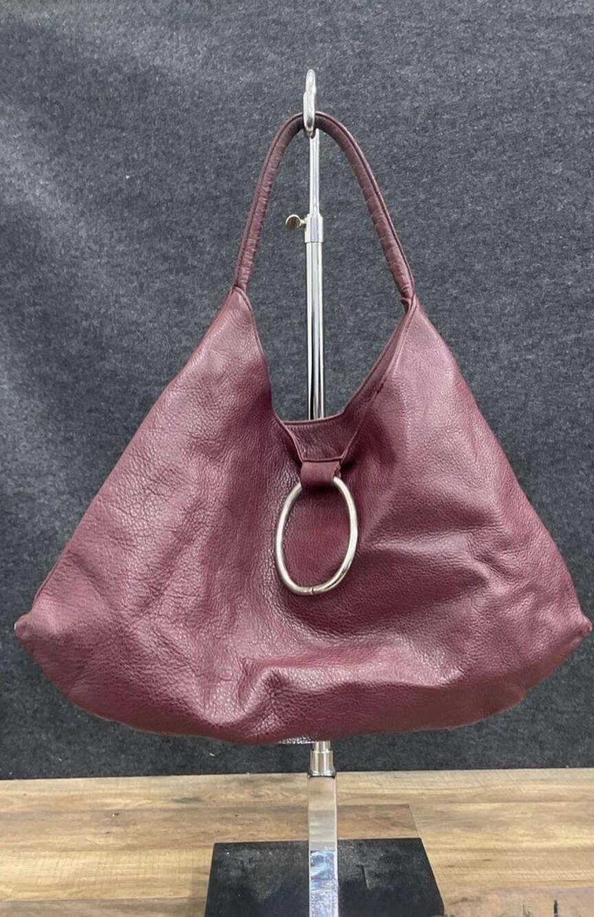 Lupo Barcelona Mauve Pebbled Leather Slouchy Hobo Bag with Silver Ring Hardware